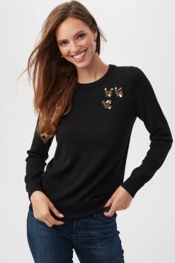 Trina Turk Queen B Merino Wool Sweater With Sequin Bee Detail BLACK Discount