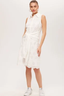 Trina Turk Rally Sleeveless Shirt Dress - Tennis Eyelet Whitewash Outlet