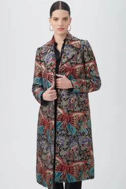 Trina Turk Raysun Butterfly Jacquard Midi Coat Multi New
