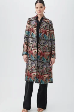 Trina Turk Raysun Butterfly Jacquard Midi Coat Multi New