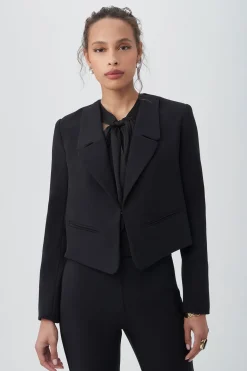 Trina Turk Ren Cropped Long Sleeve Blazer Jacket BLACK Sale