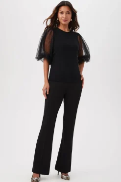 Trina Turk Rhea 3 Merino Wool Crewneck Sweater With Sheer Short Sleeves Black Discount