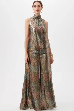 Trina Turk Rissa Butterfly Print Silk Sleeveless Mockneck Top Multi New