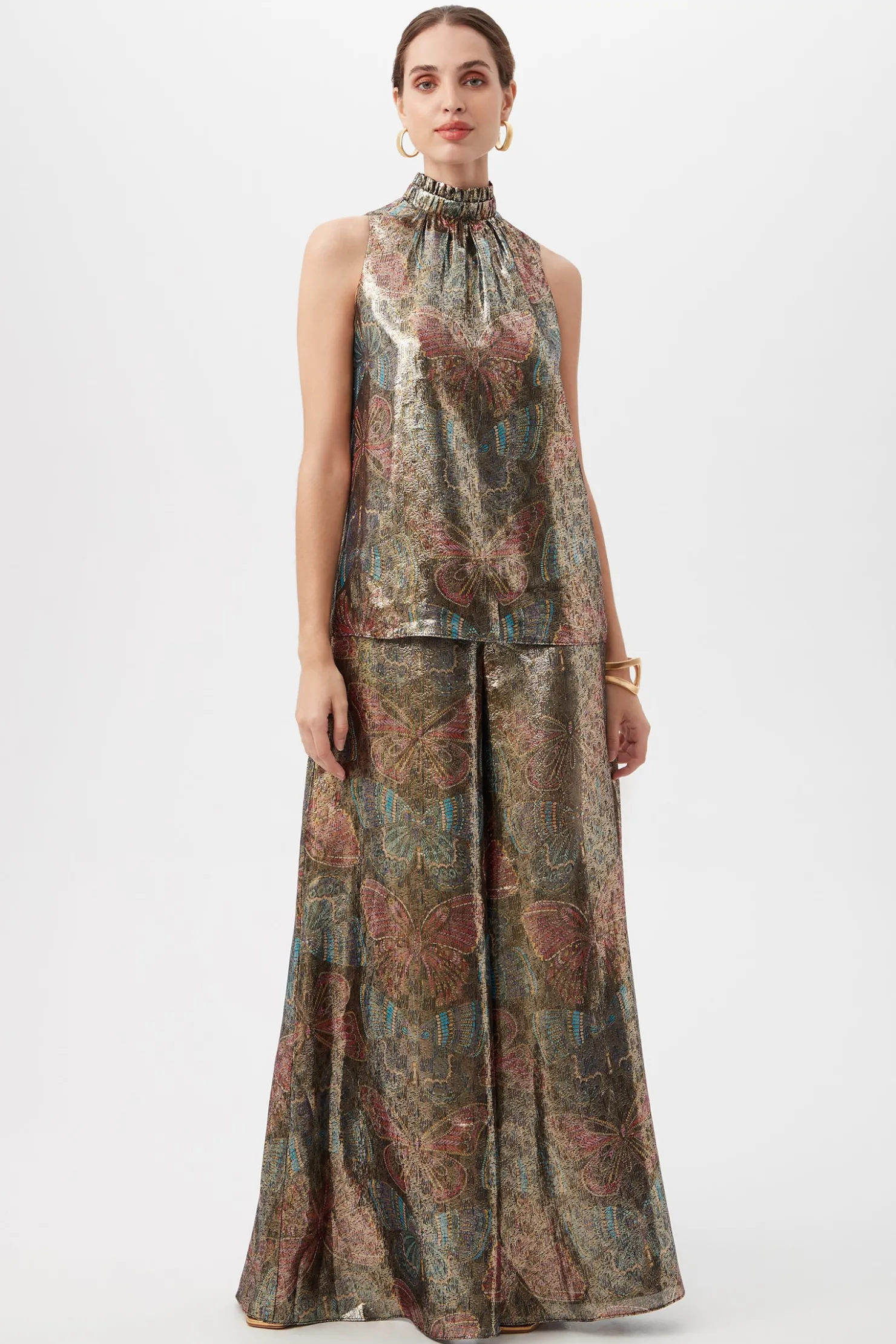Trina Turk Rissa Butterfly Print Silk Sleeveless Mockneck Top Multi New