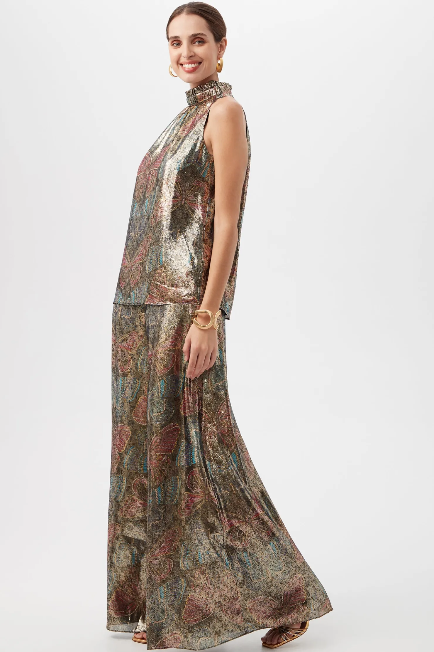 Trina Turk Rissa Butterfly Print Silk Sleeveless Mockneck Top Multi New