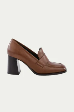 Trina Turk Run The World Brown Leather Heeled Loafer Dark Brown Hot