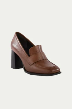 Trina Turk Run The World Brown Leather Heeled Loafer Dark Brown Hot