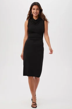 Trina Turk Spruce Sleeveless Slinky Jersey Midi Dress With Cowl Neck Black Hot
