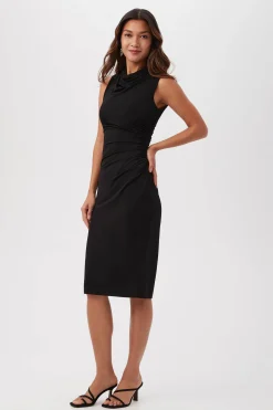Trina Turk Spruce Sleeveless Slinky Jersey Midi Dress With Cowl Neck Black Hot