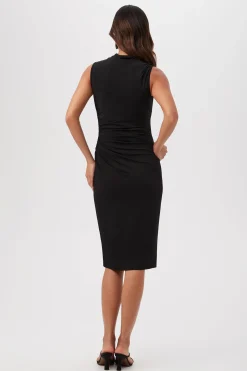Trina Turk Spruce Sleeveless Slinky Jersey Midi Dress With Cowl Neck Black Hot