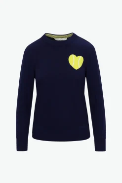 Trina Turk Tennis Heart Long-Sleeve Crewneck Sweater Ink New