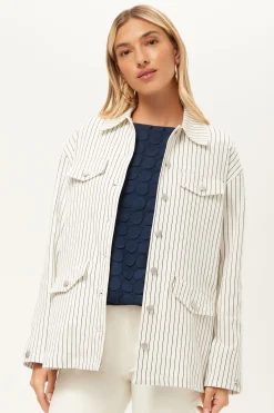 Trina Turk The Game Four-Pocket Jacket - Seles Stripe Whitewash/Ink Hot
