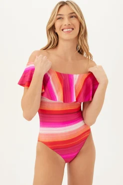 Trina Turk Women's Solstice Off The Shoulder Ruffle One Piece Swimsuit Multi Fashion