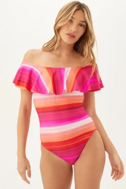 Trina Turk Women's Solstice Off The Shoulder Ruffle One Piece Swimsuit Multi Fashion