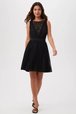 Trina Turk Zathar Sleeveless Dress With Jeweled Front And Accordion Pleats Black Best