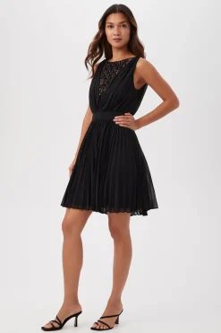 Trina Turk Zathar Sleeveless Dress With Jeweled Front And Accordion Pleats Black Best