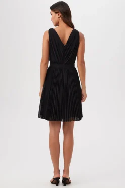 Trina Turk Zathar Sleeveless Dress With Jeweled Front And Accordion Pleats Black Best
