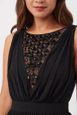 Trina Turk Zathar Sleeveless Dress With Jeweled Front And Accordion Pleats Black Best