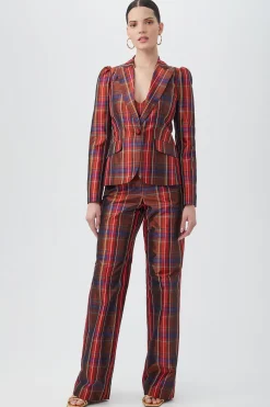 Trina Turk Zelda Plaid Puff Sleeve Blazer Jacket Multi Online